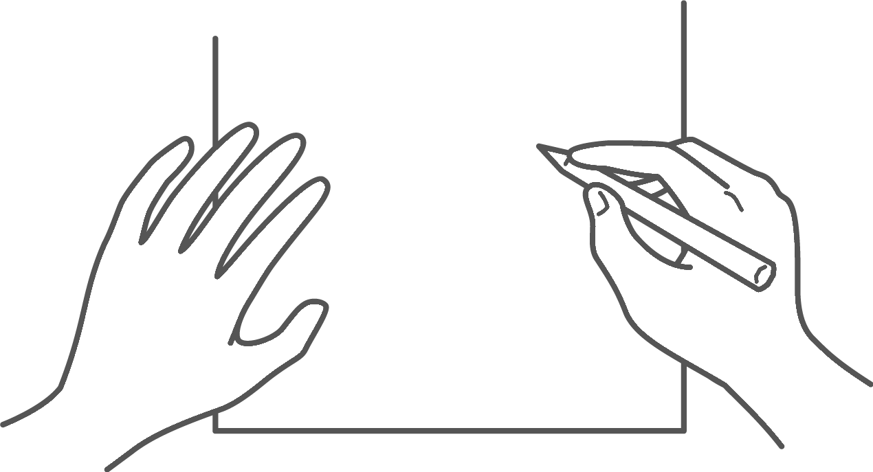 用紙に文字を書く手とペンのイラスト